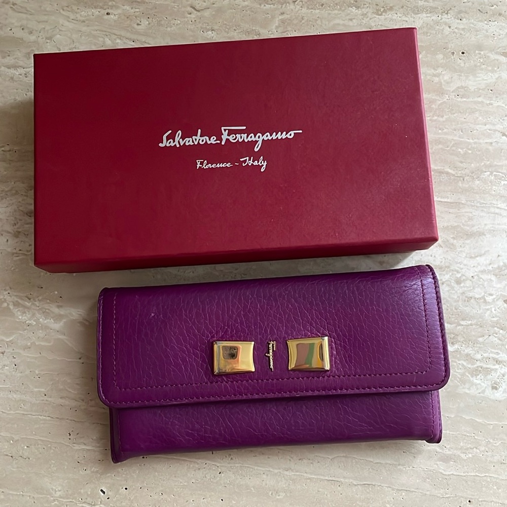 Salvatore Ferragamo Long Wallet in Purple with box